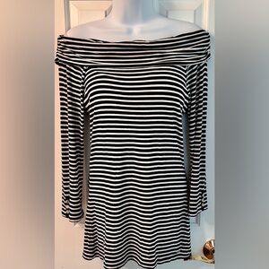 White House Black Market Striped Off-the-Shoulder Top in Black and White